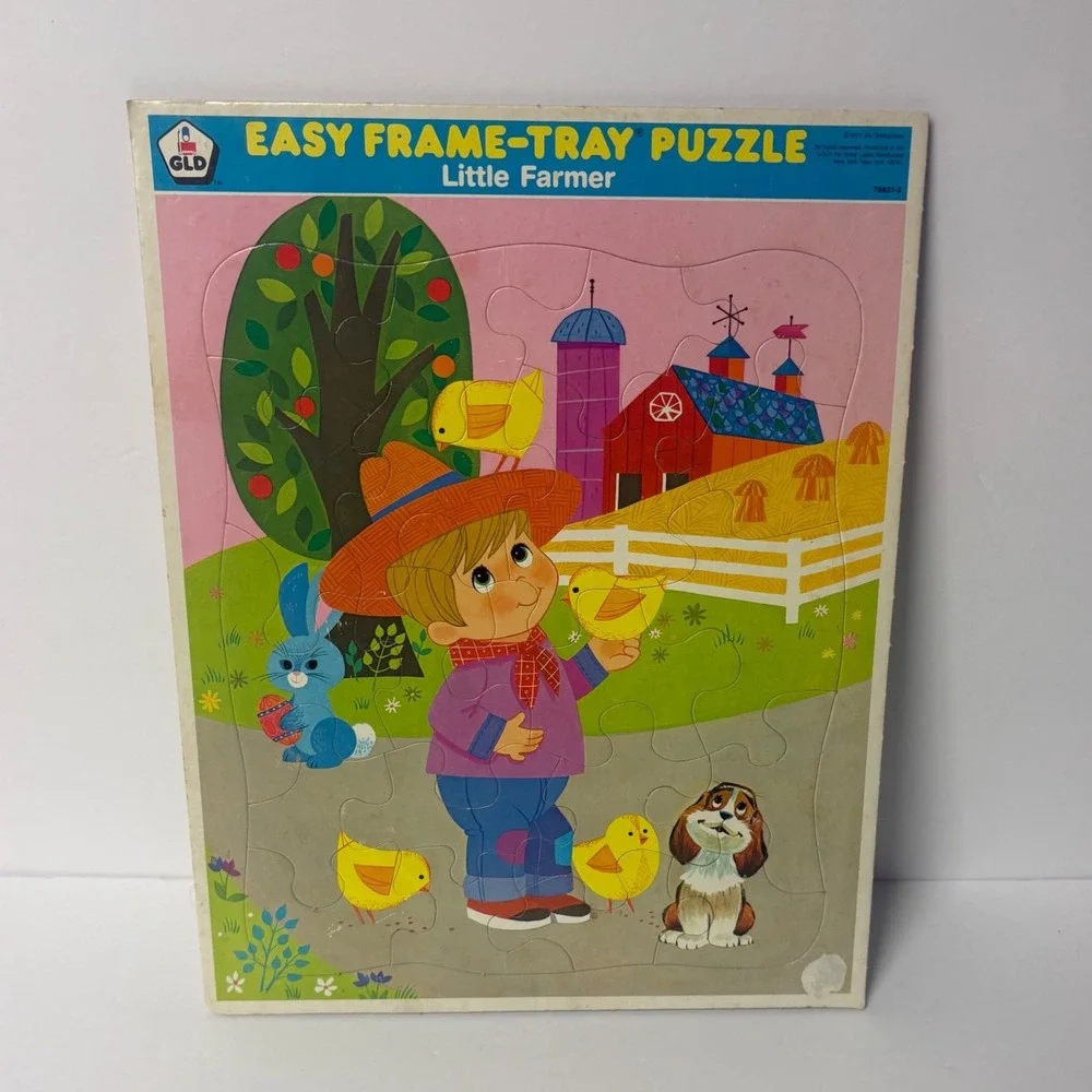 Vintage 1971 GLD Little Farmer Easy Frame-Tray Puzzle 76631-3 Farm Puppy Chick